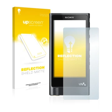 Front side of a product packaging with the brand logo upscreen. Next to it is the device Sony Walkman NW-ZX2 shown with the co