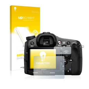 Front side of a product packaging with the brand logo upscreen. Next to it is the device Sony Alpha 77 (SLT-77) shown with the