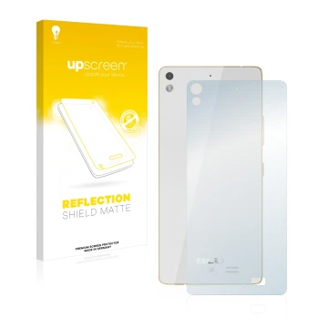 Front side of a product packaging with the brand logo upscreen. Next to it is the device BLU Vivo Air (Back) shown with the co
