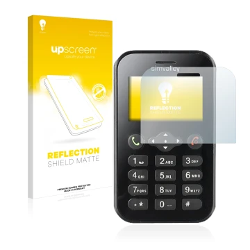 Front side of a product packaging with the brand logo upscreen. Next to it is the device Simvalley Mobile RX-484 Pico shown wi