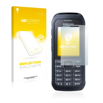 Front side of a product packaging with the brand logo upscreen. Next to it is the device Samsung Xcover 550 shown with the cor