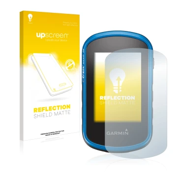 Front side of a product packaging with the brand logo upscreen. Next to it is the device Garmin eTrex Touch 25 shown with the 