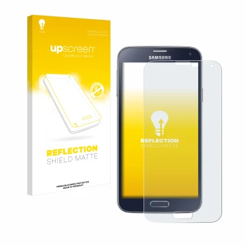 Front side of a product packaging with the brand logo upscreen. Next to it is the device Samsung Galaxy S5 Neo shown with the 