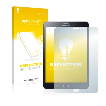 Front side of a product packaging with the brand logo upscreen. Next to it is the device Samsung Galaxy Tab Tab S2 8.0 LTE sho