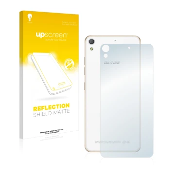 Front side of a product packaging with the brand logo upscreen. Next to it is the device Gionee Elife S5.1 Pro (Back) shown wi