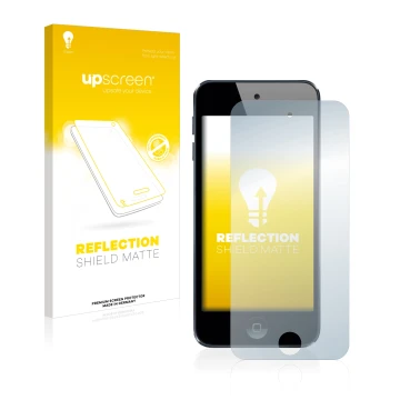 Front side of a product packaging with the brand logo upscreen. Next to it is the device Apple iPod Touch (6th. Gen.) shown wi