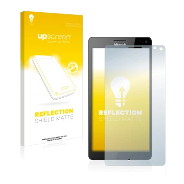 Front side of a product packaging with the brand logo upscreen. Next to it is the device Microsoft Lumia 950 XL shown with the