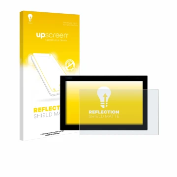 Front side of a product packaging with the brand logo upscreen. Next to it is the device Siemens Simatic Flat Panel 12
