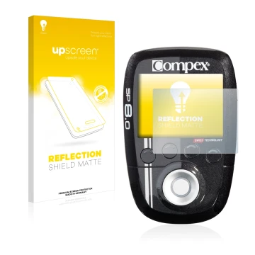 Front side of a product packaging with the brand logo upscreen. Next to it is the device Compex SP 8.0 shown with the correspo