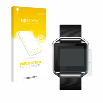 Front side of a product packaging with the brand logo upscreen. Next to it is the device Fitbit Blaze shown with the correspon