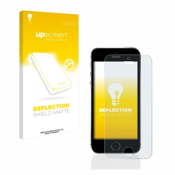 Front side of a product packaging with the brand logo upscreen. Next to it is the device Apple iPhone SE 2016 shown with the c