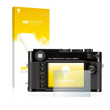 Front side of a product packaging with the brand logo upscreen. Next to it is the device Leica M (Typ 262) shown with the corr