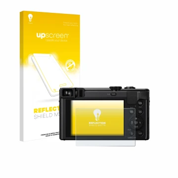 Front side of a product packaging with the brand logo upscreen. Next to it is the device Panasonic Lumix DMC-TZ80 shown with t