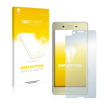 Front side of a product packaging with the brand logo upscreen. Next to it is the device Sony Xperia X shown with the correspo