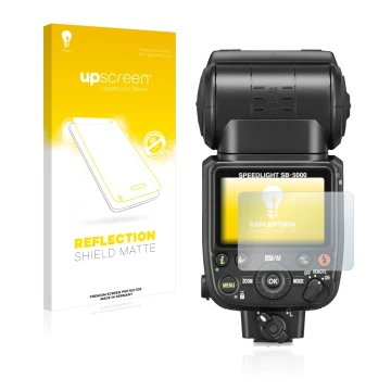 Front side of a product packaging with the brand logo upscreen. Next to it is the device Nikon SB-5000 shown with the correspo