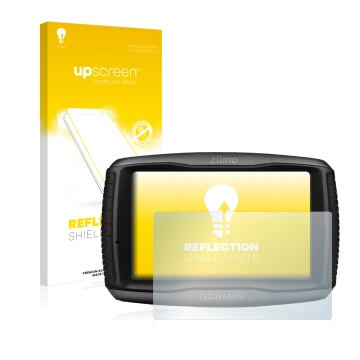 Front side of a product packaging with the brand logo upscreen. Next to it is the device Garmin zumo 595LM shown with the corr