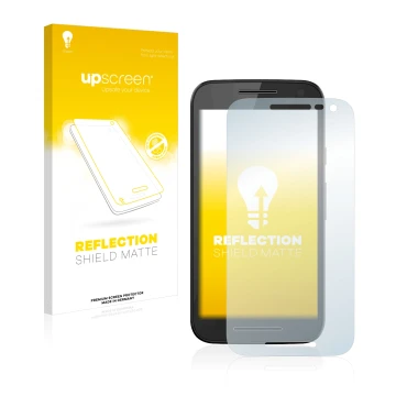 Front side of a product packaging with the brand logo upscreen. Next to it is the device Motorola Moto G3 2015 shown with the 