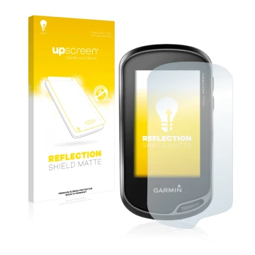 Front side of a product packaging with the brand logo upscreen. Next to it is the device Garmin Oregon 750t shown with the cor