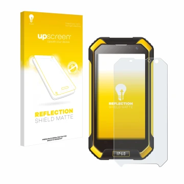 Front side of a product packaging with the brand logo upscreen. Next to it is the device Blackview BV6000 shown with the corre