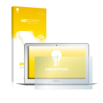 Front side of a product packaging with the brand logo upscreen. Next to it is the device Apple MacBook Air 11