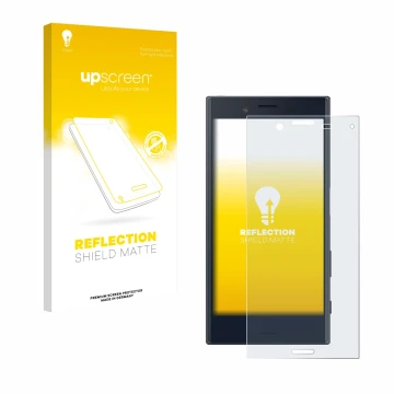 Front side of a product packaging with the brand logo upscreen. Next to it is the device Sony Xperia X Compact shown with the 