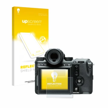 Front side of a product packaging with the brand logo upscreen. Next to it is the device Fujifilm GFX50S shown with the corres