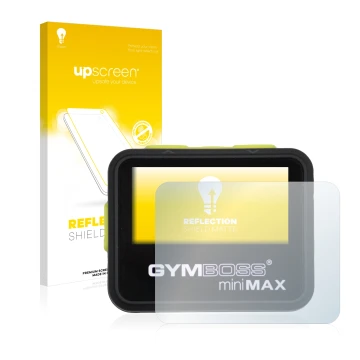 Front side of a product packaging with the brand logo upscreen. Next to it is the device Gymboss Minimax shown with the corres