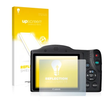 Front side of a product packaging with the brand logo upscreen. Next to it is the device Canon PowerShot SX430 IS shown with t
