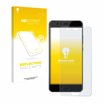 Front side of a product packaging with the brand logo upscreen. Next to it is the device Huawei P10 Plus shown with the corres