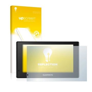 Front side of a product packaging with the brand logo upscreen. Next to it is the device Garmin DriveSmart 51 LMT-D shown with