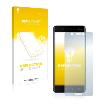 Front side of a product packaging with the brand logo upscreen. Next to it is the device Nokia 5 shown with the corresponding 