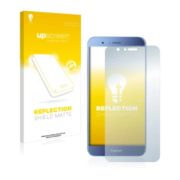 Front side of a product packaging with the brand logo upscreen. Next to it is the device Honor 8 Pro shown with the correspond