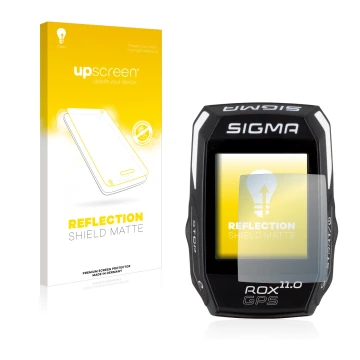 Front side of a product packaging with the brand logo upscreen. Next to it is the device Sigma ROX GPS 11.0 shown with the cor