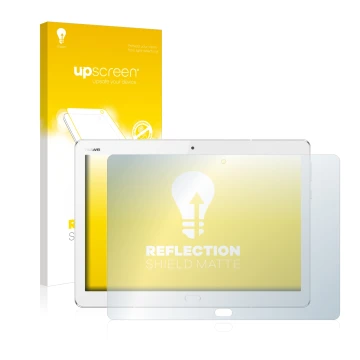 Front side of a product packaging with the brand logo upscreen. Next to it is the device Huawei MediaPad M3 Lite 10.1 shown wi