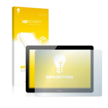 Front side of a product packaging with the brand logo upscreen. Next to it is the device Huawei MediaPad T3 10 shown with the 