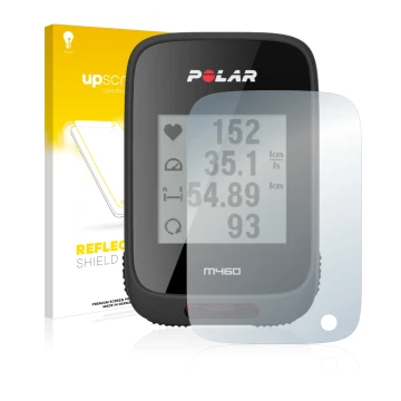 Front side of a product packaging with the brand logo upscreen. Next to it is the device Polar M460 shown with the correspondi