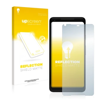 Front side of a product packaging with the brand logo upscreen. Next to it is the device Google Pixel 2 XL shown with the corr