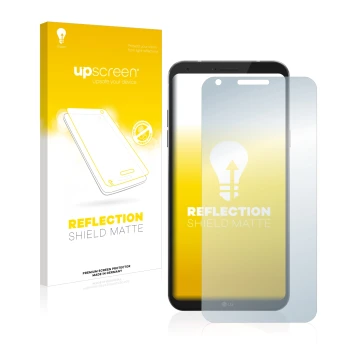 Front side of a product packaging with the brand logo upscreen. Next to it is the device LG Q6 shown with the corresponding sc