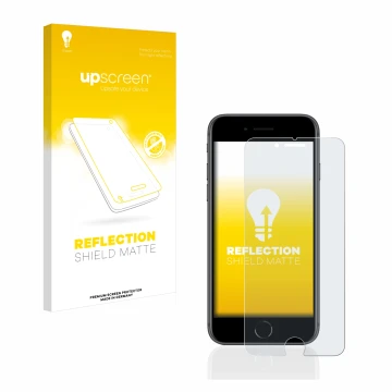 Front side of a product packaging with the brand logo upscreen. Next to it is the device Apple iPhone 8 shown with the corresp