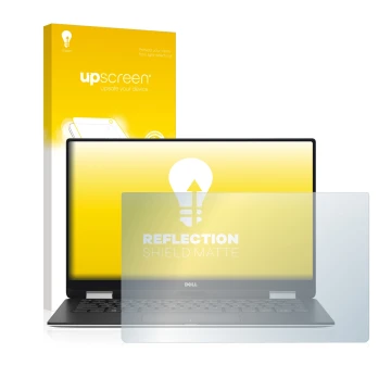 Front side of a product packaging with the brand logo upscreen. Next to it is the device Dell XPS 13 9365 2-in-1 shown with th