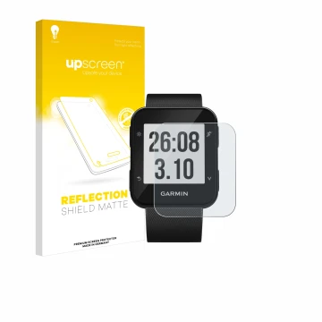 Front side of a product packaging with the brand logo upscreen. Next to it is the device Garmin Forerunner 30 shown with the c