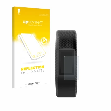Front side of a product packaging with the brand logo upscreen. Next to it is the device Garmin Vivosport shown with the corre