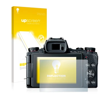 Front side of a product packaging with the brand logo upscreen. Next to it is the device Canon PowerShot G1 X Mark III shown w