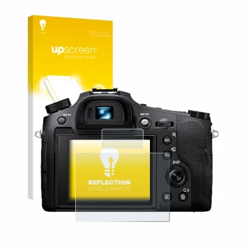 Front side of a product packaging with the brand logo upscreen. Next to it is the device Sony Cyber-Shot DSC-RX10 IV shown wit