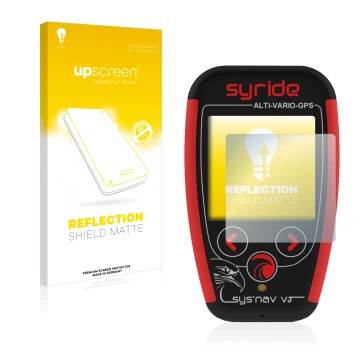 Front side of a product packaging with the brand logo upscreen. Next to it is the device Syride Sys'Nav V3 shown with the corr