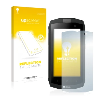 Front side of a product packaging with the brand logo upscreen. Next to it is the device Crosscall Trekker M1 Core shown with 