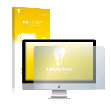 Front side of a product packaging with the brand logo upscreen. Next to it is the device Apple iMac 21.5