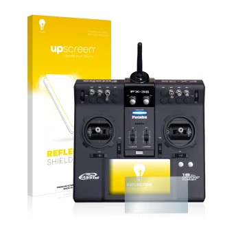 Front side of a product packaging with the brand logo upscreen. Next to it is the device Robbe Futaba FX-36 shown with the cor