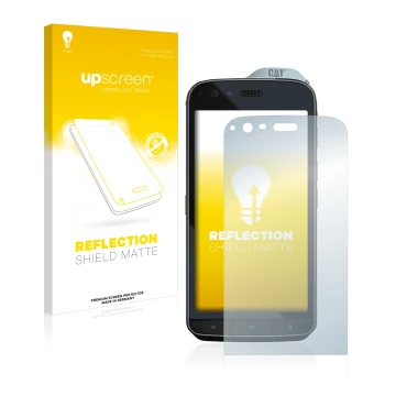 Front side of a product packaging with the brand logo upscreen. Next to it is the device Caterpillar Cat S61 shown with the co