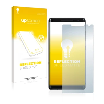 Front side of a product packaging with the brand logo upscreen. Next to it is the device Nokia 8 Sirocco shown with the corres